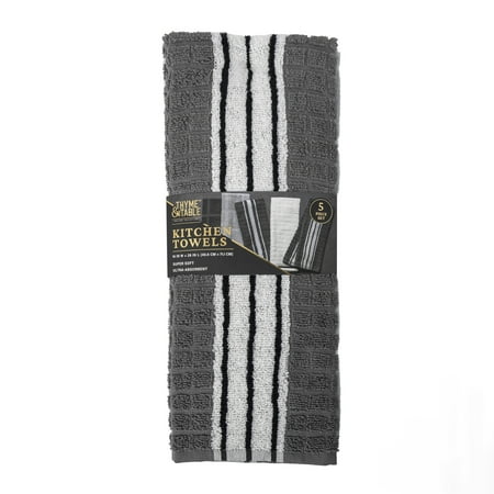 Thyme & Table Kitchen Towels, Gray & White, 5 Pack Set