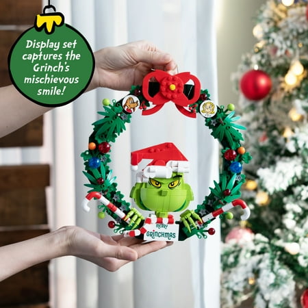 Brickcraft Grinch Wreath Brick Building Kit (523- Plastic Piece Set), Limited Edition Collectible, Christmas D?cor, Hanging Decoration, Toy Gift Idea for Boys and Girls Ages 8 Years Old and up