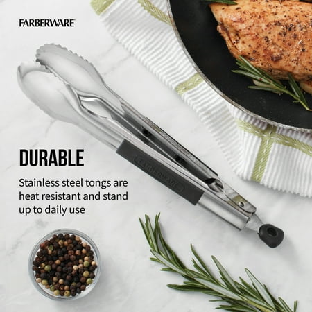 Farberware Soft-Grip Stainless Steel 9 in Locking Kitchen Food Tongs