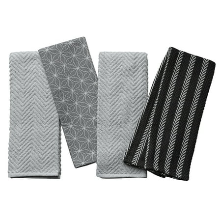 Thyme & Table Kitchen Towels, Gray Star, 4 Pack Set