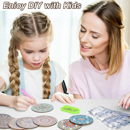 Diamond Painting Coasters with Holder,DIY Datura flower Life Coaster Diamond Art Kitsfor Beginners, Adults Small Diamond Painting Kit Art Craft Supplies(8 Pcs )