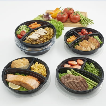 Mainstays 3-Compartment 1L Round Meal Prep Food Storage Container, 5 Pack