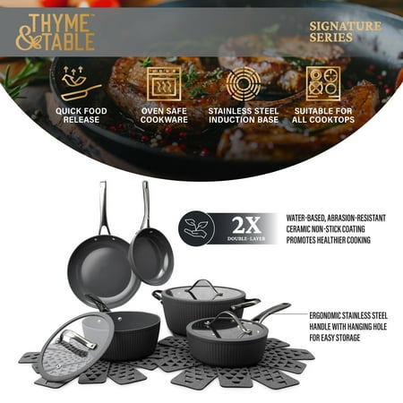 Thyme & Table Signature 12-Piece Cookware Set Non-Stick- Grey & Gunmetal, Gray