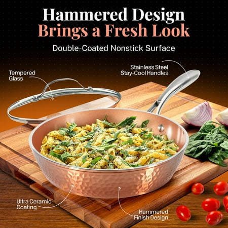 Gotham Steel Nonstick Pots and Pans 15 Piece Set Ceramic Cookware Kitchen Set Hammered With Frying Skillet Saucepan