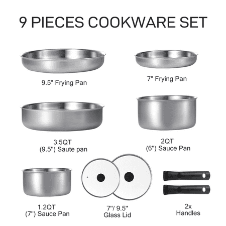 Carote Stainless Steel Pots and Pans, Cookware Set W/Detachable Handle, Oven Safe Induction Cookware, Stainless Steel White Set
