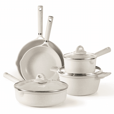 Carote Nonstick Pots and Pans Set, Induction Kitchen Cookware Sets Non Stick, 8 Pcs Beige Granite