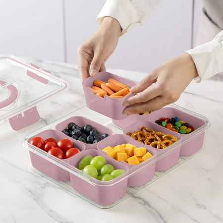 Cook With Color 8-Compartment Snackle Box, Charcuterie Container, Divided Serving Tray with Lid & Handle, PinkPink,