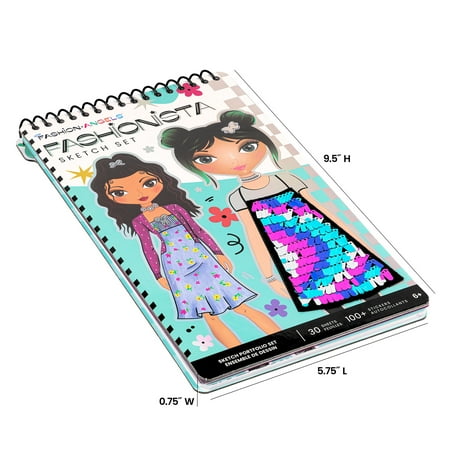 Fashion Angels Fashionista Fashion Design Art Sketch & Coloring Portfolio Book with Stickers Multi Color 1 Pack