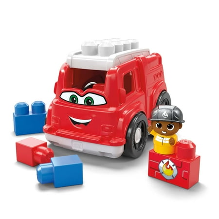 MEGA BLOKS Freddy Fire Truck Fisher-Price Toy Blocks with 1 Figure (6 Pieces) for Toddler