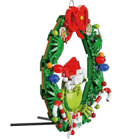 Brickcraft Grinch Wreath Brick Building Kit (523- Plastic Piece Set), Limited Edition Collectible, Christmas D?cor, Hanging Decoration, Toy Gift Idea for Boys and Girls Ages 8 Years Old and up