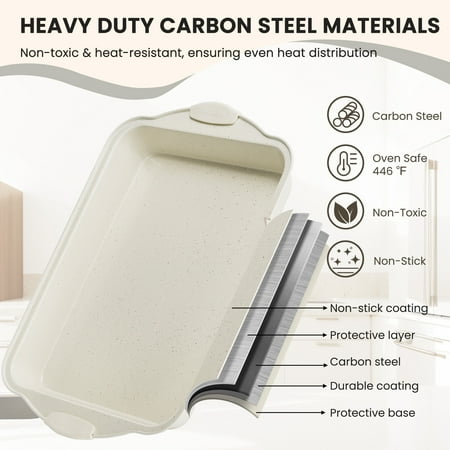 Kikcoin Bakeware Set, 22-Piece Baking Pans Set Kitchen Carbon Steel Baking Sheet Pans with Silicone Handles, Cookie Sheets Nonstick(Beige), Beige