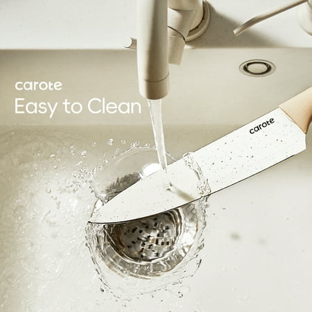 Carote 12Pcs Kitchen Knife Set with Blade Guards, White Granite Ceramic Knife, Stainless Steel, Off-White