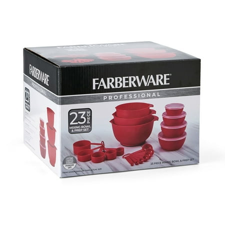 Farberware Pro 23 Piece Plastic Baking Set with Mixing Bowls, Red