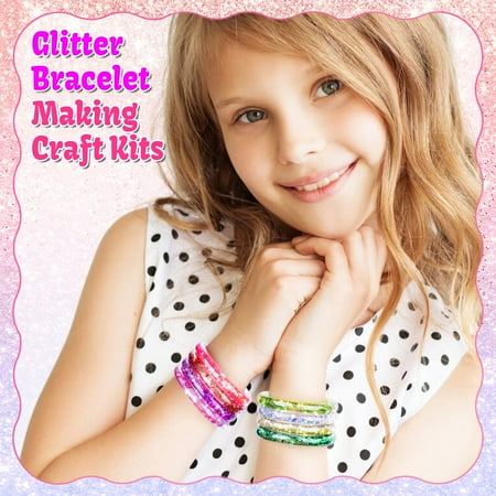Dikence Bracelet Making Craft for 4 5 6 7 8 Year Old Girls Liquid Glitter Jewellery Making Kit for 5 6 7 8 9 10 11 12 Girl Kid Craft Kits Girl Toy Age 6-8 Arts and Crafts for Kids