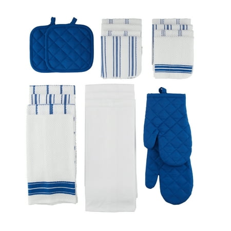 Mainstays, 20 Piece Set, Terry & Flat Kitchen Towel, Dish Cloth, Flour Sack, Oven Mitt, Pot HolderBlue,
