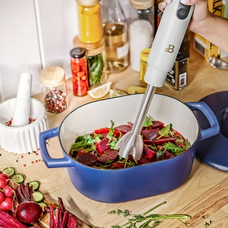 Beautiful 2-Speed Immersion Blender with Chopper & Measuring Cup, White Icing by Drew Barrymore, White
