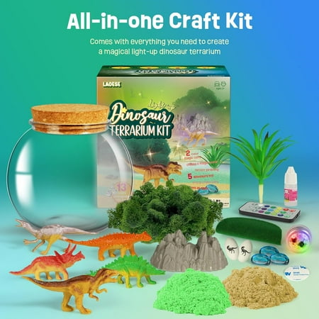 Dinosaur Gifts for Boys - Dinosaur Terrarium Kit for Kids - Birthday Gift for Boys Ages 4 5 6 7 8-12 Year Old - DIY Dinosaur Light Up Toys for Boys - Arts and Crafts Kit for Kids, Other