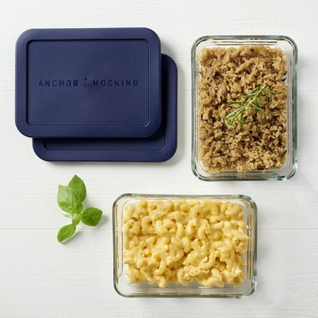 Anchor Hocking Glass Food Storage Containers with Lids, 3 Cup Rectangular, Set of 2
