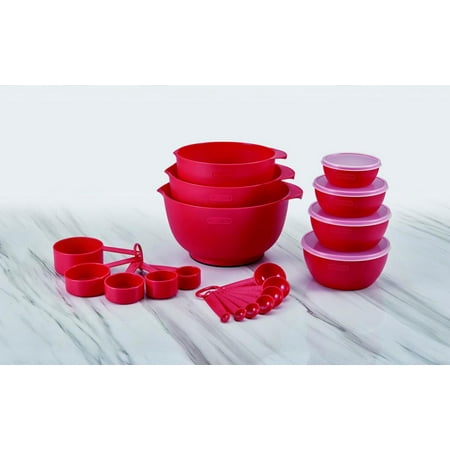 Farberware Pro 23 Piece Plastic Baking Set with Mixing Bowls, Red