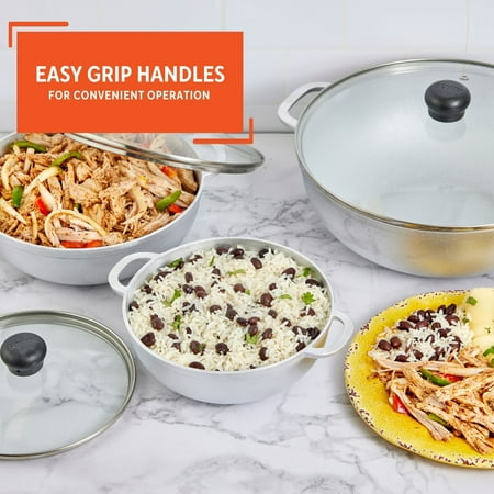 Imusa Basic Caldero Set, 3-Piece Cast Aluminum Cookware Set, Natural Finish, Oven Safe