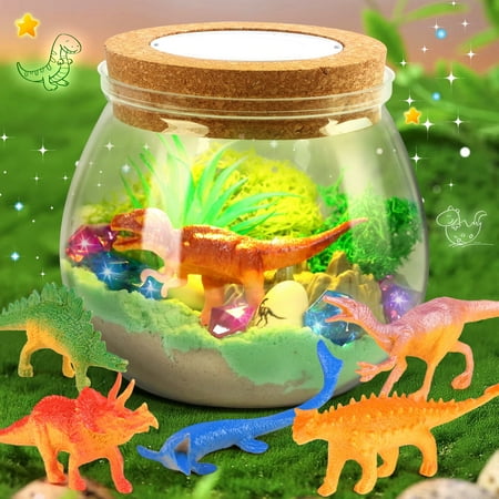 Hot Bee Light-up Dinosaur Terrarium Kit for Kids, Dinosaur Toys Christmas Gift for Boys 3+, Birthday Gifts DIY Toys Arts and Crafts Kits for Kids 4 5 6+