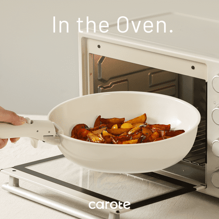 Carote Ceramic Cookware Set, Non Toxic Detachable Pots and Pans, 13 Pcs Induction Cookware, Cream