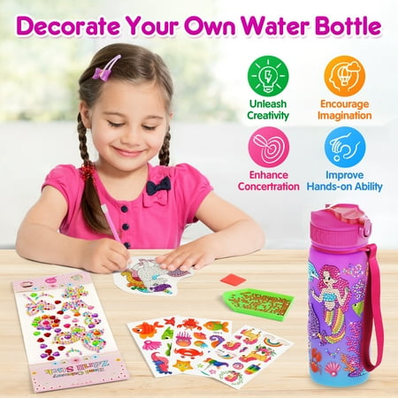 Mocoosy Decorate Your Own Water Bottle Kits for Girls, Unicorn Mermaid Diamond Art Painting Crafts, Kids Personalized Water Bottle for School, Birthday Christmas Gift Toys for Girls Ages 4 6 8 10 12