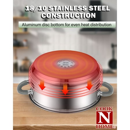 Cook N Home Kitchen Cookware Sets, 12-Piece Basic Stainless Steel Pots and Pans with Grey Silicone Handles, Silver