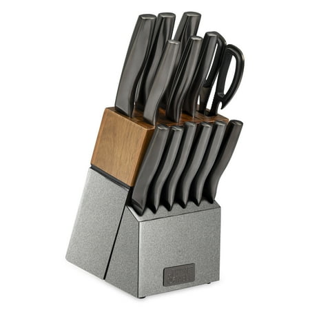 Thyme & Table 15-Piece Knife Block set with Sharpener, GunmetalSilver,