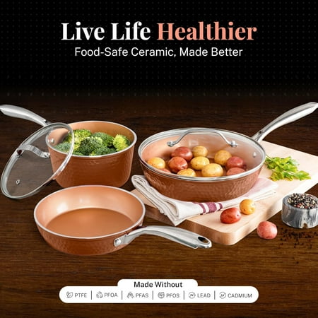 Gotham Steel Nonstick Pots and Pans 15 Piece Set Ceramic Cookware Kitchen Set Hammered With Frying Skillet Saucepan