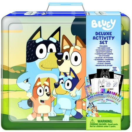 Bluey Deluxe Activity Art Set with Metal Carrying Case, for Boys and Girls, 200+ Pieces, Multi-color