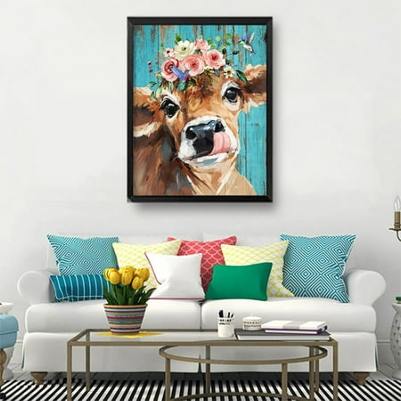 Diamond Art Kits for Adults Kids, DIY 5D Diamond Art Paint with Round Diamonds Full Drill Cow Gem Art Kit for Home Decor 12x16 inch