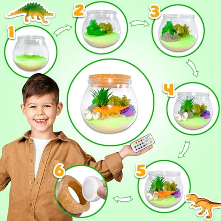 Dinosaur Terrarium Kit, DIY Crafts for Kids, Arts and Crafts Birthday Gift for Girls Ages 4 5 6 7 8-12 Year Old