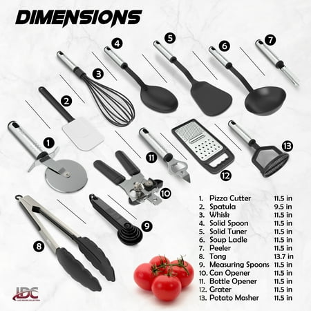 Lux Decor Collection 23 Piece Kitchen Utensils Set - Nylon and Stainless Steel Cooking Utensils Set - Black Utensil Kitchen Starter Set