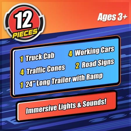 Adventure Force Light and Sound Big Rig Super Transporter, 12 Piece Set, 24 Inch Full Length Semi-Truck with Trailer!