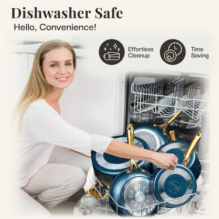 Gotham Steel 12 Piece Pots and Pans Nonstick Set Ceramic Cookware Kitchen Set, With Frying Skillet, Saucepan | Navy Cream