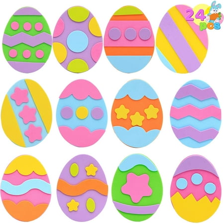 JOYFY 24Pcs Easter Egg Craft Kit for Kids,Egg Foam Magnets DIY Easter Arts and Crafts for Easter Art Activites Home School Easter Decoration, Off-White