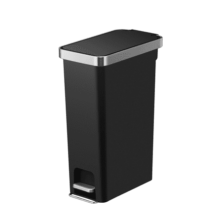 Better Homes & Gardens 10.5 Gallon Kitchen Step Trash Can, Plastic Slim Step-On Kitchen Trash Can, Black, Black
