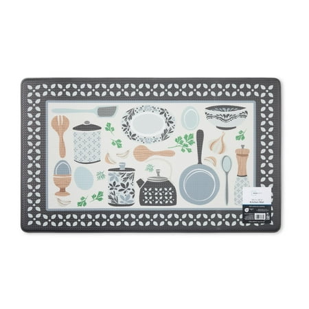 Mainstays Multicolor Kitchen Mat, Kitchen Utensils Tea, 18"W x 30"L, 1 Piece