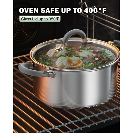 Cook N Home Kitchen Cookware Sets, 12-Piece Basic Stainless Steel Pots and Pans with Grey Silicone Handles, Silver