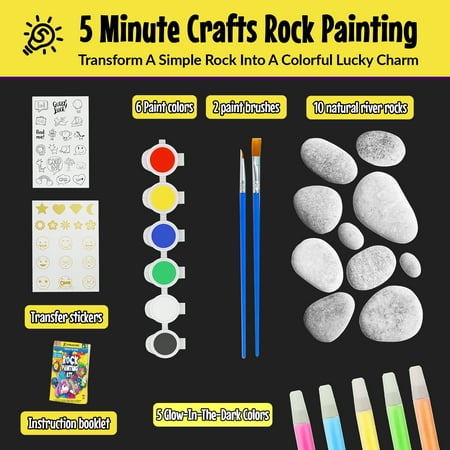 5-Minute Crafts Rock Painting Paint Kit Glow in the Dark Stone Coloring Arts and Crafts Kids Ages 6+