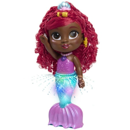 Disney Junior Splash & Glow Ariel Lights and Sounds 11.5-inch Doll and Accessories, 5-pieces, Kids Toys for Ages 3 up