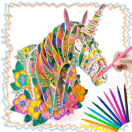 Dikence Crafts for Kids Age 6-10, Arts for 8-12 Year Old Girls Boys Educational Drawing Puzzle Gifts Toys for Girls Ages 6-12 Coloring Crayons Set for Art Markers Building Toys for Toddler, 1PC-Big Unicorn