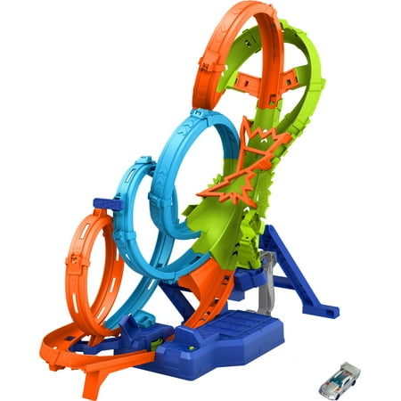 Hot Wheels Action 4-Loop Crash Out Track Set with Motorized Booster & 1:64 Scale Toy Car