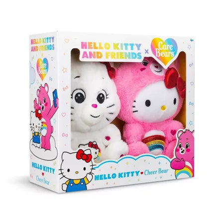 Hello Kitty Loves Cheer Bear 10" Collectible Care Bears Plush 2-Pack - Soft, Huggable Material!