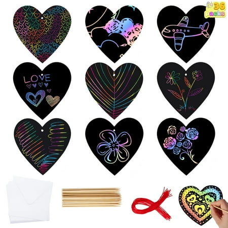 SYNCFUN 36 Packs Valentines Day Gifts for Kids, Classroom DIY Rainbow Scratch-Off Paper Cards for School Class Exchange Kids Valentines Crafts