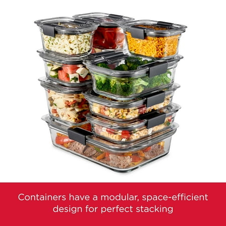 Rubbermaid Brilliance Glass Food Storage Container with Lid, BPA Free and Leak Proof, 8-Cup21X34,