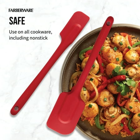 Farberware Professional 10 & 10.5 in Silicone Solid Kitchen Spatula Set Red
