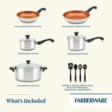 Farberware Classic Traditions 12 Piece Stainless Steel Pots and Pans Set with Ceramic Frypans