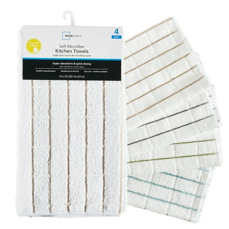 Mainstays, 4 Pack, Microfiber Stripe Kitchen Towels, White